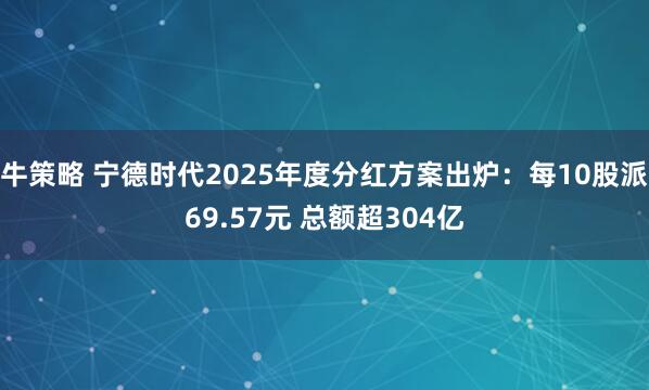 牛策略 宁德时代2025年度分红方案出炉：每10股派69.57元 总额超304亿